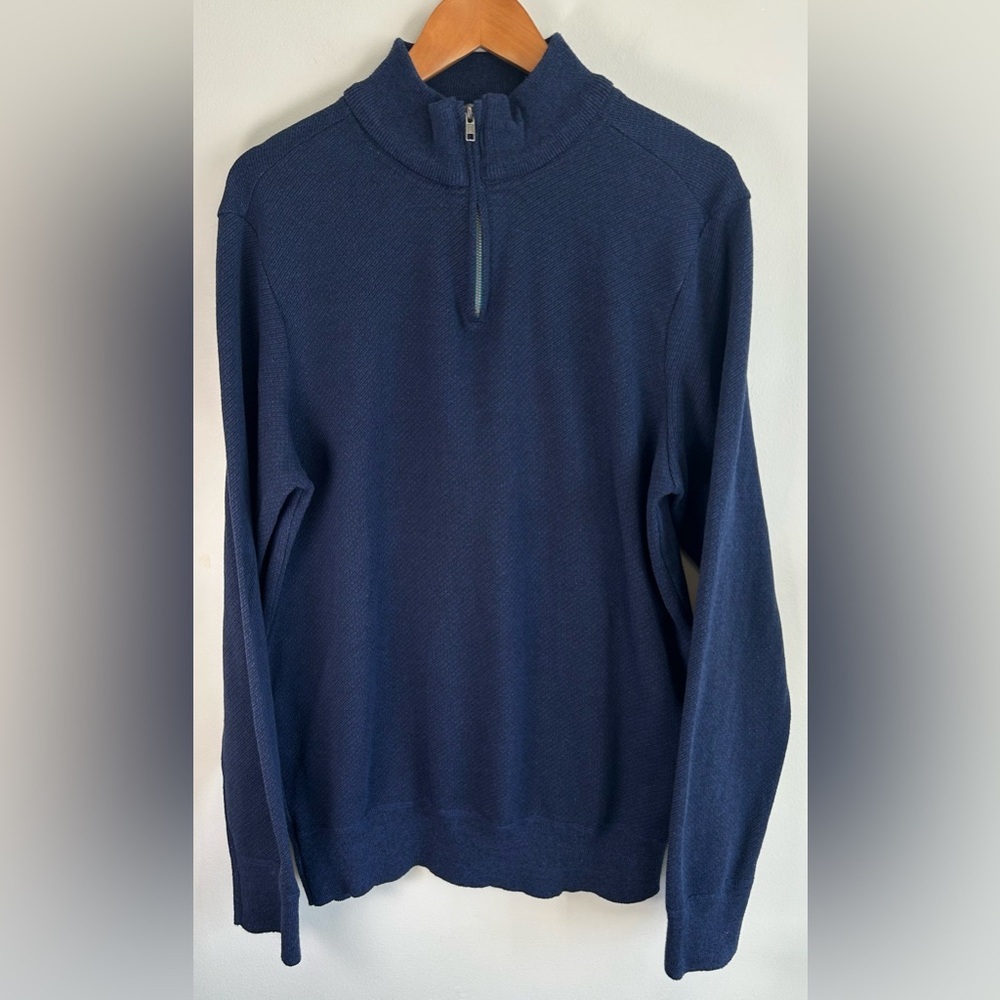 Robert Graham Mens Sweater Size XXL Blue 1/4 Zip Mock Neck Cotton Knit Pullover